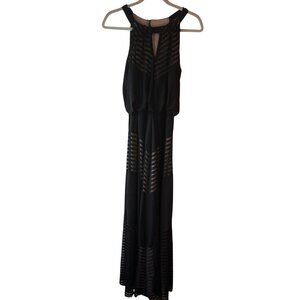 London times Black Sleeveless Maxi Dress Sheer Panel Detailing Hook closure READ